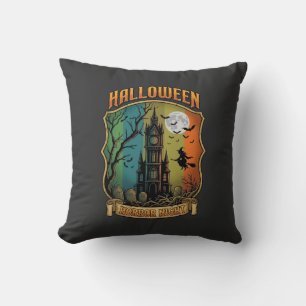 Halloween Horror Night Haunted House Witch Full Mo Throw Pillow