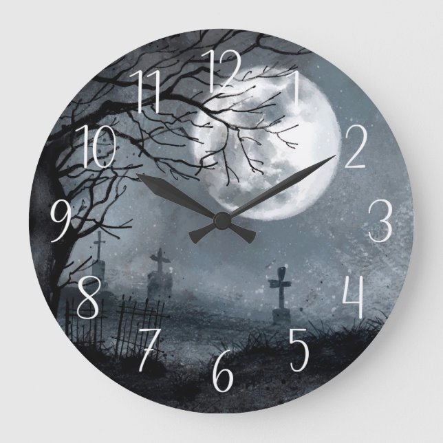 Halloween Horror Night,Moon,Graveyard Scene Large Clock (Front)