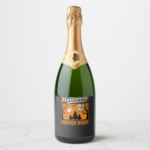 Halloween Horror Night Retro Ghost Forest Sparkling Wine Label
