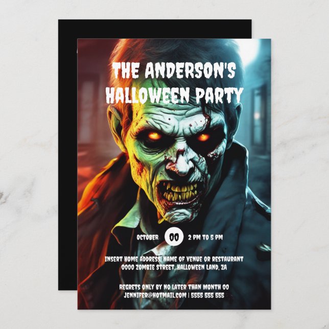 Halloween horror party zombie creature cartoon  invitation (Front/Back)