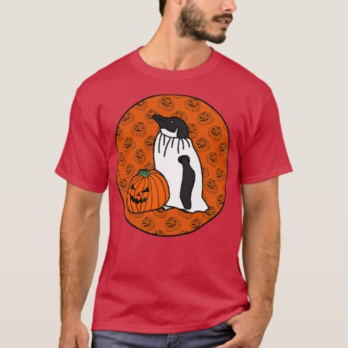 Halloween Horror Penguin Orange Round T_Shirt