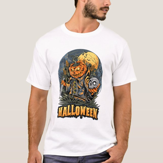 Halloween Horror Pumpkin Graphic T-Shirt (Front)