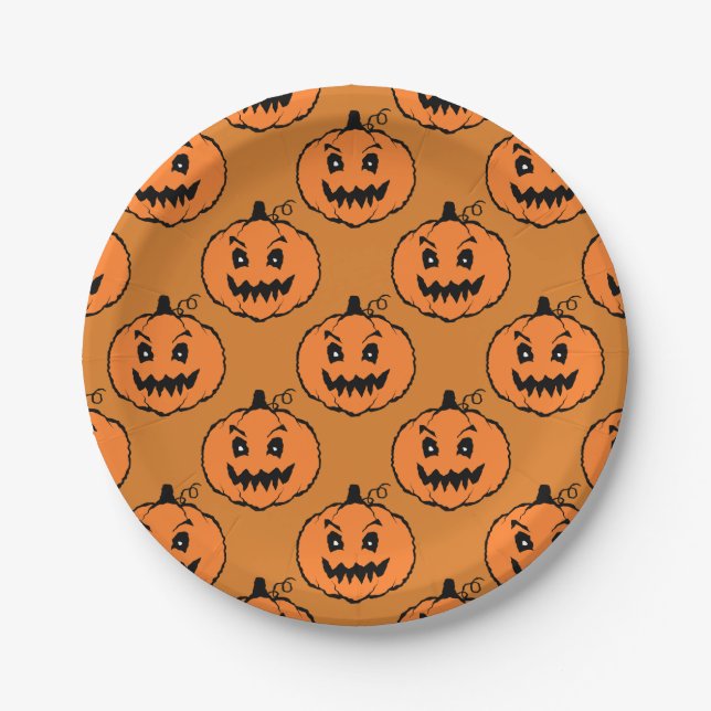 Halloween Horror Pumpkin Pattern Paper Plates (Front)