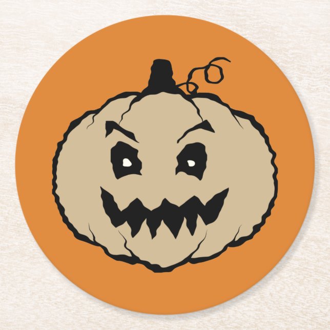 Halloween Horror Pumpkin Zombie Round Paper Coaster (Front)