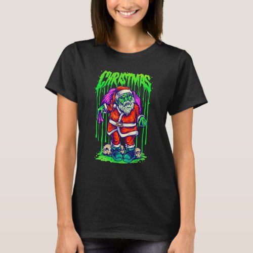 Halloween Horror Scary Santa Zombie Monster Costum T_Shirt