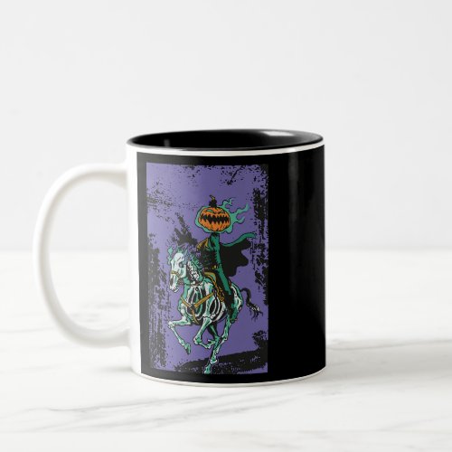 Halloween Horror Skeleton Cowboy Riding Horse Hall Two_Tone Coffee Mug