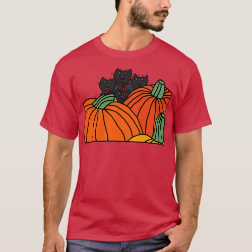 Halloween Horror Vampire Cats and Pumpkins T_Shirt