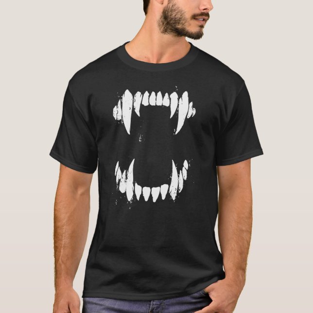 Halloween Horror Wolf Dog Vampire Monster Teeth Co T-Shirt (Front)