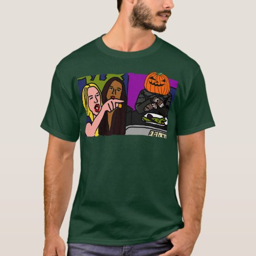 Halloween Horror Woman Yelling at Cat Memes with P T_Shirt