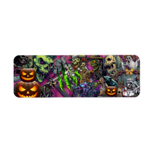Halloween Horror Zombie Collage & Jack-O'-Lantern Label