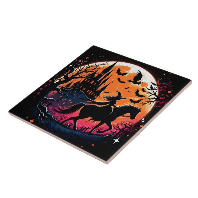 Halloween horse ride under a spooky moonlight ceramic tile (Side)