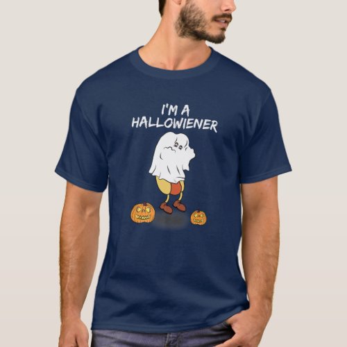 Halloween Hot Dog Wiener Dress Up In Ghost Costum T_Shirt