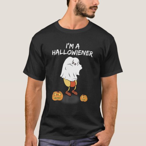 Halloween Hot Dog Wiener Dress Up In Ghost Costum T_Shirt