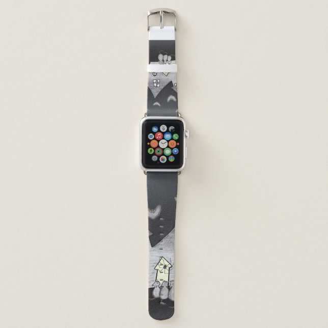 Halloween House, Black Cats, Bats, Pumpkins Apple Watch Band (Front)