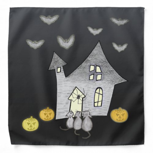 Halloween House Black Cats Bats Pumpkins Bandana