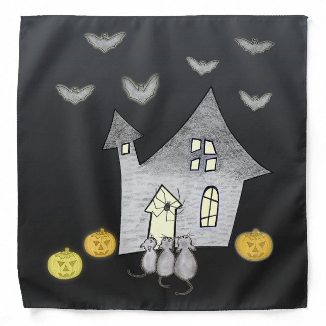 Halloween House, Black Cats, Bats, Pumpkins Bandana (Front)
