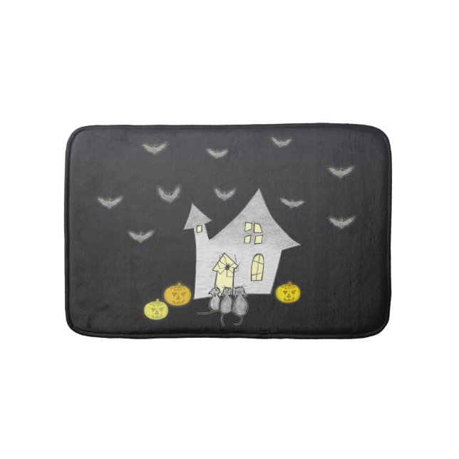 Halloween House, Black Cats, Bats, Pumpkins Bath Mat (Front)