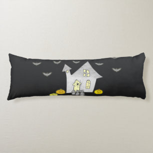 Halloween House, Black Cats, Bats, Pumpkins Body Pillow