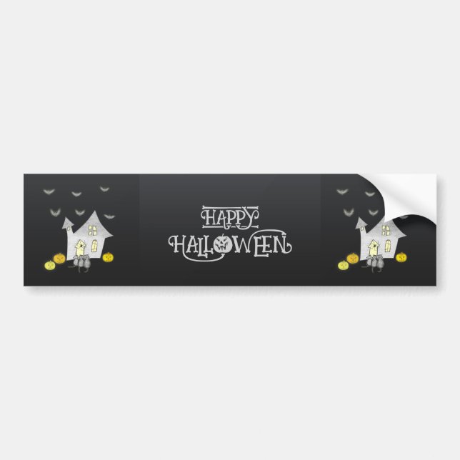 Halloween House, Black Cats, Bats, Pumpkins Bumper Sticker (Front)