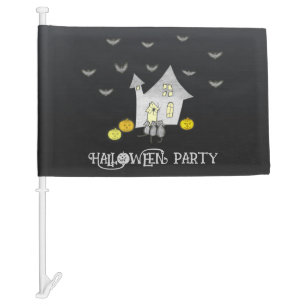 Halloween House, Black Cats, Bats, Pumpkins Car Flag