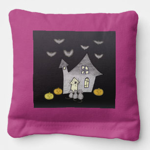 Halloween House, Black Cats, Bats, Pumpkins Cornhole Bags
