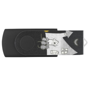 Halloween House, Black Cats, Bats, Pumpkins Flash Drive