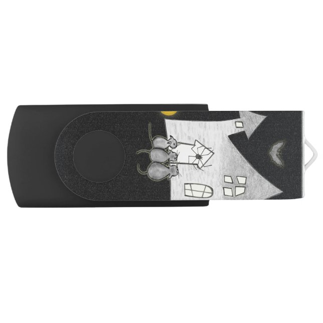Halloween House, Black Cats, Bats, Pumpkins Flash Drive (Front)
