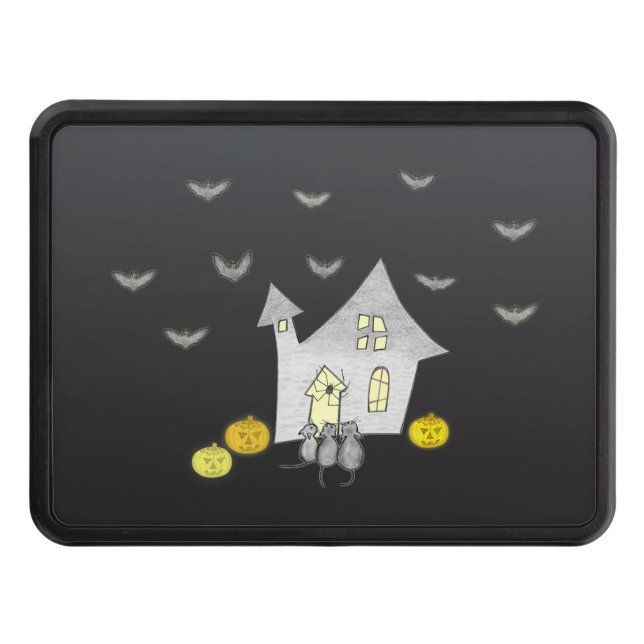 Halloween House, Black Cats, Bats, Pumpkins Hitch Cover (Front)