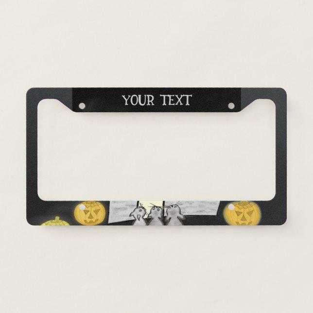 Halloween House, Black Cats, Bats, Pumpkins License Plate Frame (Front)