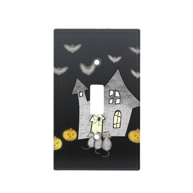 Halloween House, Black Cats, Bats, Pumpkins Light Switch Cover (Front)