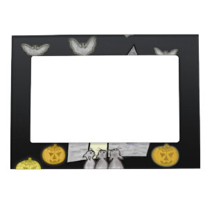 Halloween House, Black Cats, Bats, Pumpkins Magnetic Frame
