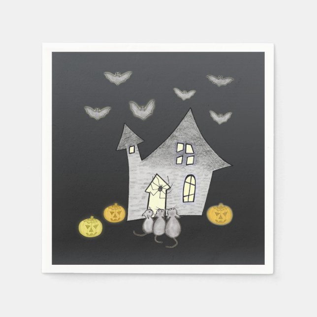 Halloween House, Black Cats, Bats, Pumpkins Napkins (Front)
