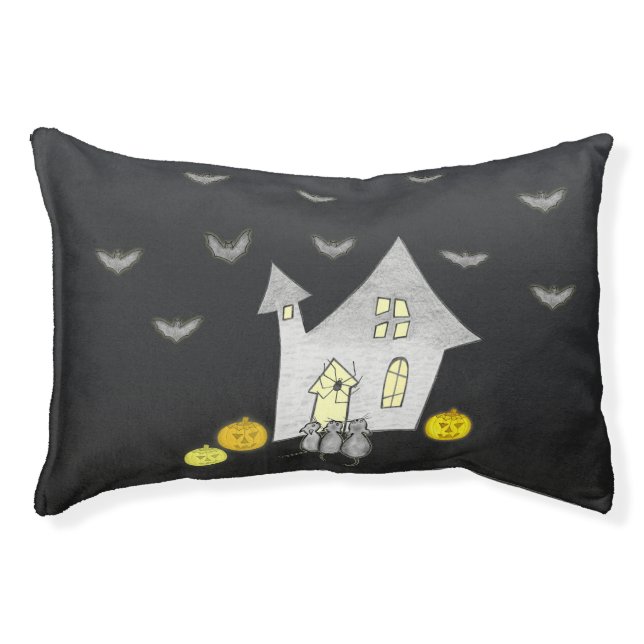 Halloween House, Black Cats, Bats, Pumpkins Pet Bed (Front)