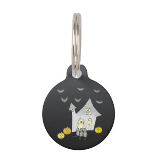 Halloween House, Black Cats, Bats, Pumpkins Pet ID Tag