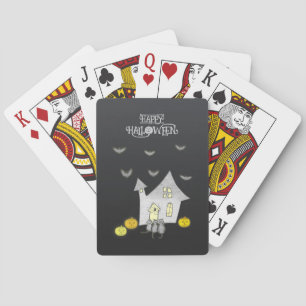Halloween House, Black Cats, Bats, Pumpkins Poker Cards