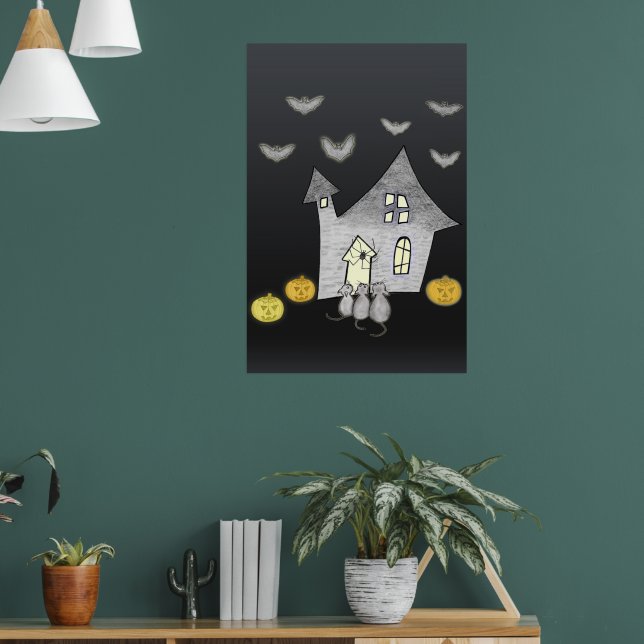 Halloween House, Black Cats, Bats, Pumpkins Poster (Living Room 1)