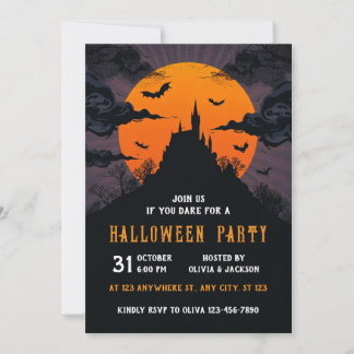Halloween House, Moon, Bat, Night Party Invitation