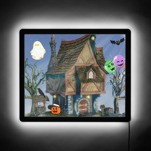 Halloween House on the Hill with Pumpkin LED Sign