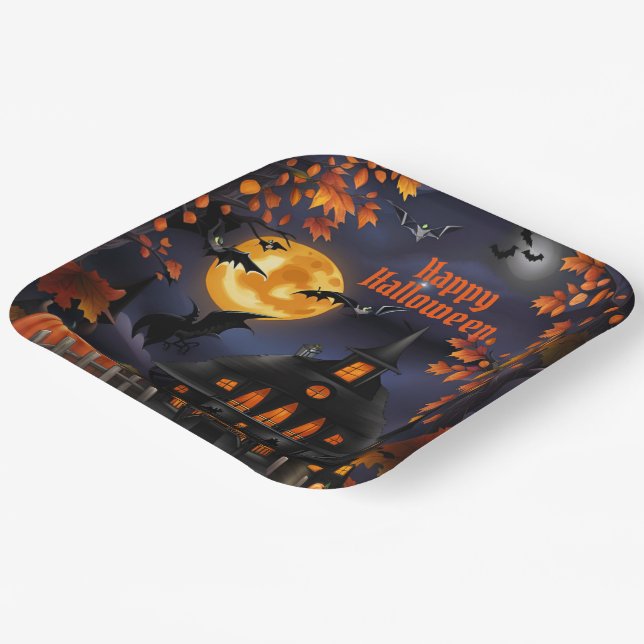 Halloween House Paper Plates (Angled)