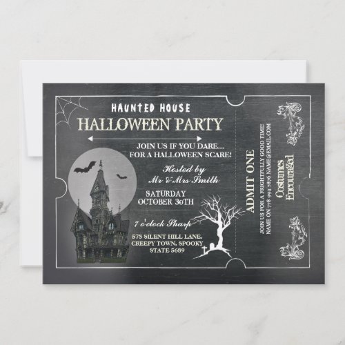 Halloween House Party Invite Horror Chalk Ticket