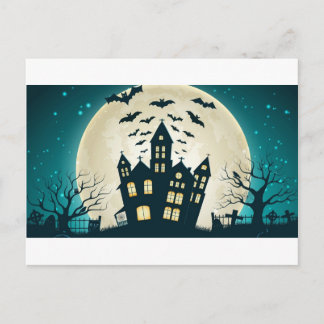 Halloween house postcard