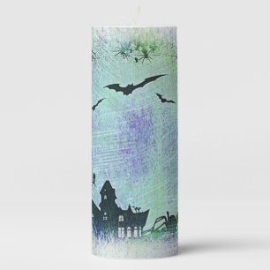 Halloween House Spiders + Bats Pillar Candle