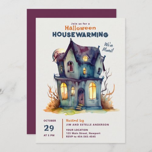 Halloween House Warming Haunted Home Watercolor Invitation