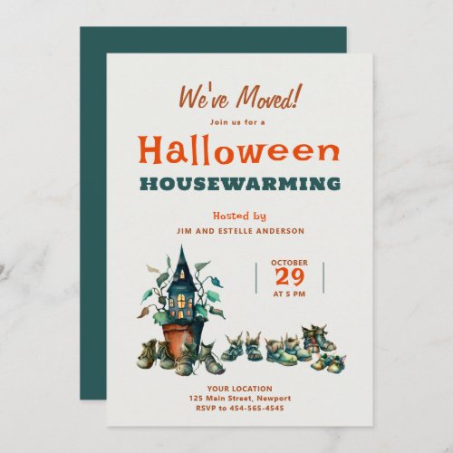 Halloween House Warming New Address Gremlin Shoes Invitation