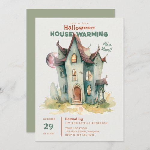 Halloween House Warming New Home Pink Moon Art Invitation