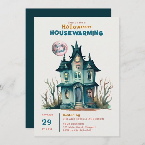 Halloween House Warming New Home Pink Moon Cute Invitation