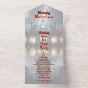 Halloween House With Frankie, Dark Gray All In One Invitation