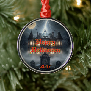Halloween House With Frankie, Dark Gray Metal Ornament