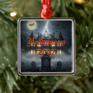 Halloween House With Frankie, Dark Gray Metal Ornament