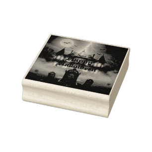 Halloween House With Frankie, Dark Gray Rubber Stamp